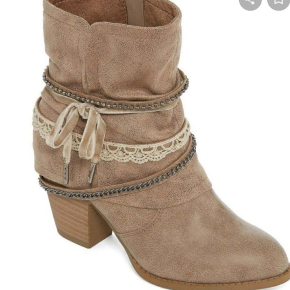 Women’s Ankle Boot Southwestern Cowboy Western Tan Bohemian Size 7M by Pop EUC